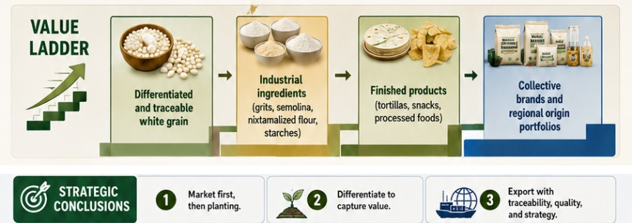 Figure 3: Proposed future Mexican commercialization network for white maize, regional hubs, and value addition.