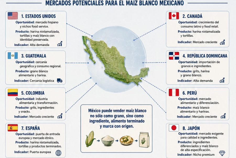 Figura 2: Principales mercados consumidores e importadores de maíz a nivel global entre 2021 y 2026.