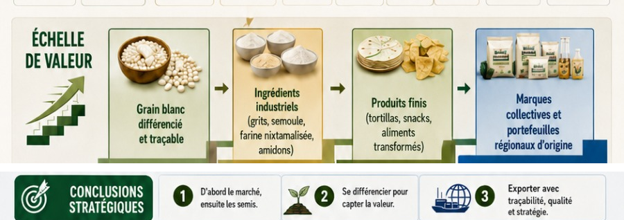 Figure 3 : Proposition de réseau mexicain de commercialisation du maïs blanc et échelle de valeur.
