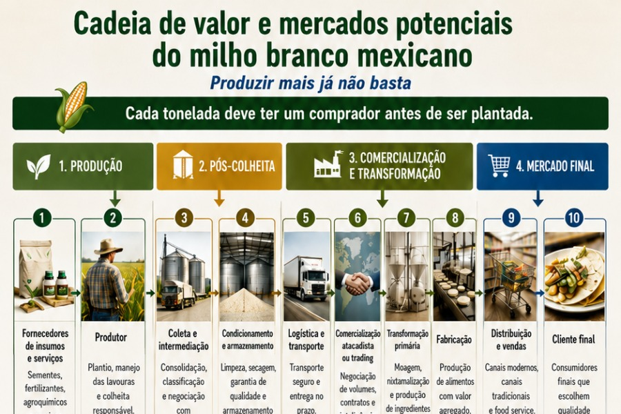 Figura 1: Diagrama da cadeia de valor integral do milho branco, dos insumos ao consumidor final.